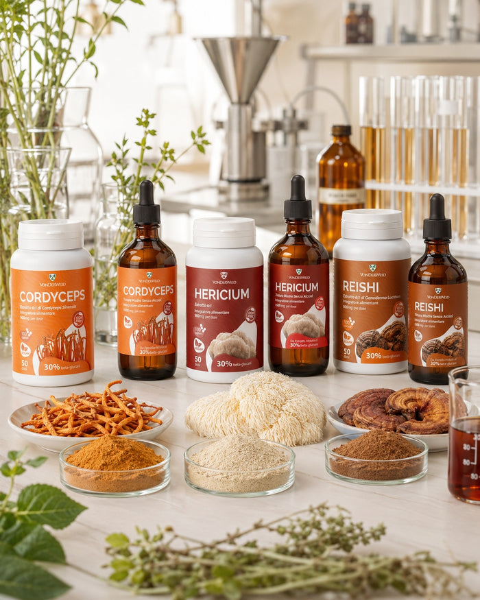 Linea Vonderweid di Cordyceps, Hericium e Reishi in capsule e tintura madre con funghi ed estratti in polvere