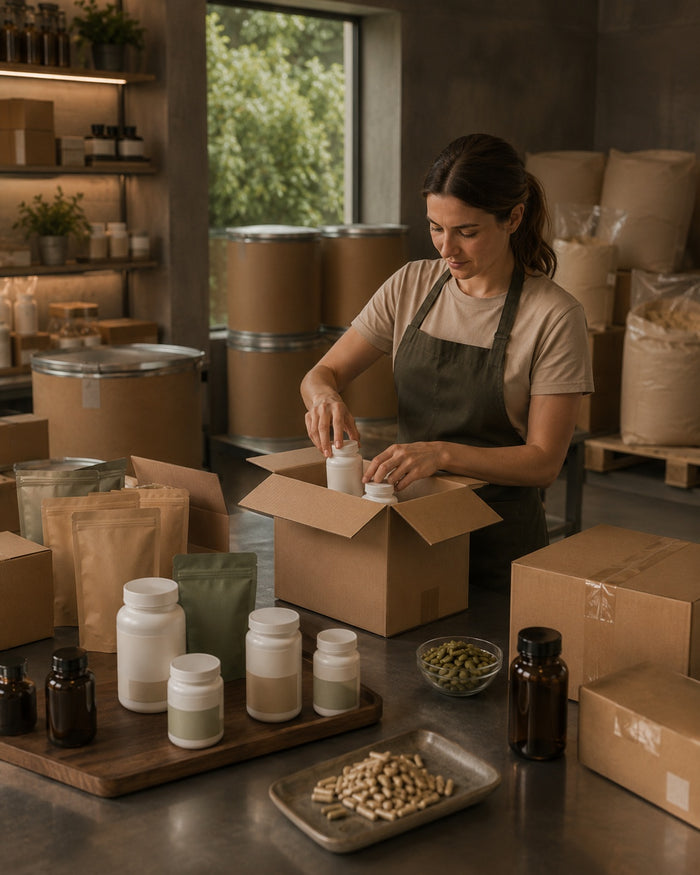 Preparazione e confezionamento di integratori, prodotti bulk e forniture destinate alla consegna